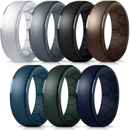Mokani Silicone Wedding Ring for Men, Breathable Airflow Inner Curve, Mens' Rubber Wedding Engagement Bands, Size 7