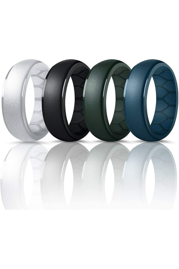 Silicone Wedding Ring for Men, Breathable Airflow Inner Curve, Mens' Rubber Wedding Engagement Bands, Size 7