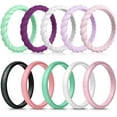 thumbnail image 1 of Mokani Silicone Wedding Ring for Women, 10-Pack Thin and Braided Rubber Band, Size 10, 1 of 7