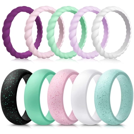 Mokani Colorful Silicone Wedding Rings, 10 Count