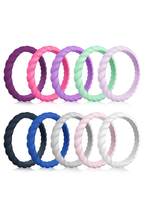 Band Colorful Silicone Wedding Rings, 10 Count