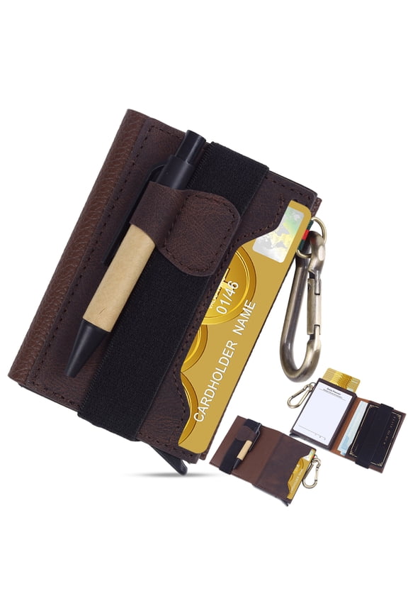 Men's pop-up wallet, PU leather credit card holder, RFID blocking wallet with ID window, ultra-thin and minimalist, 5-9 card slots