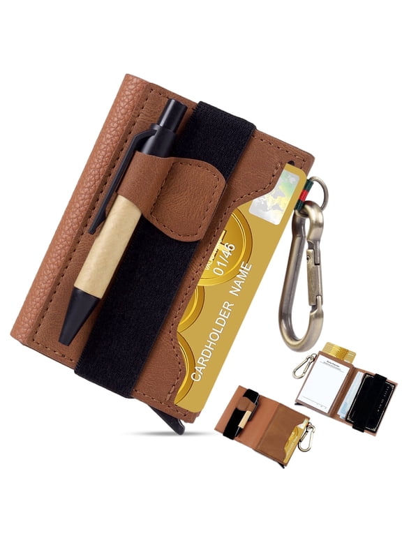 Men's Retro RFID Blocking ID Window Pop-Up Credit Card Holder Wallet, Brown