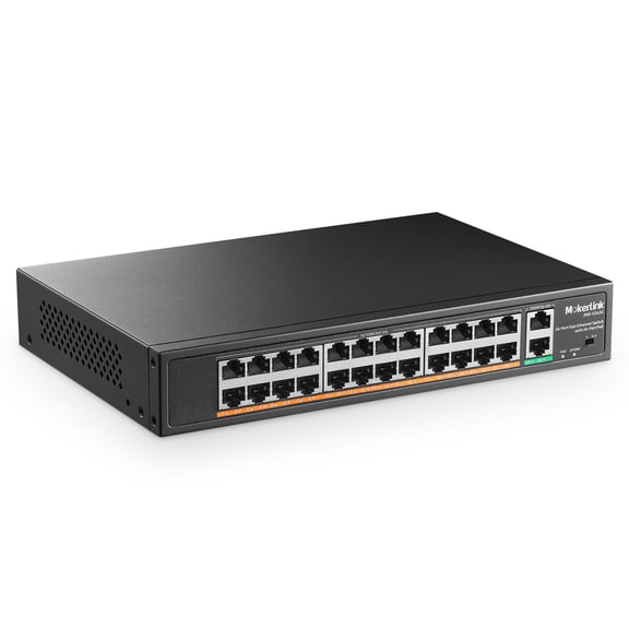 MokerLink 24 Port Fast Ethernet PoE Switch with 2x 1G Uplink Port, 400W, Support IEEE802.3af/at, Unmanaged Switch