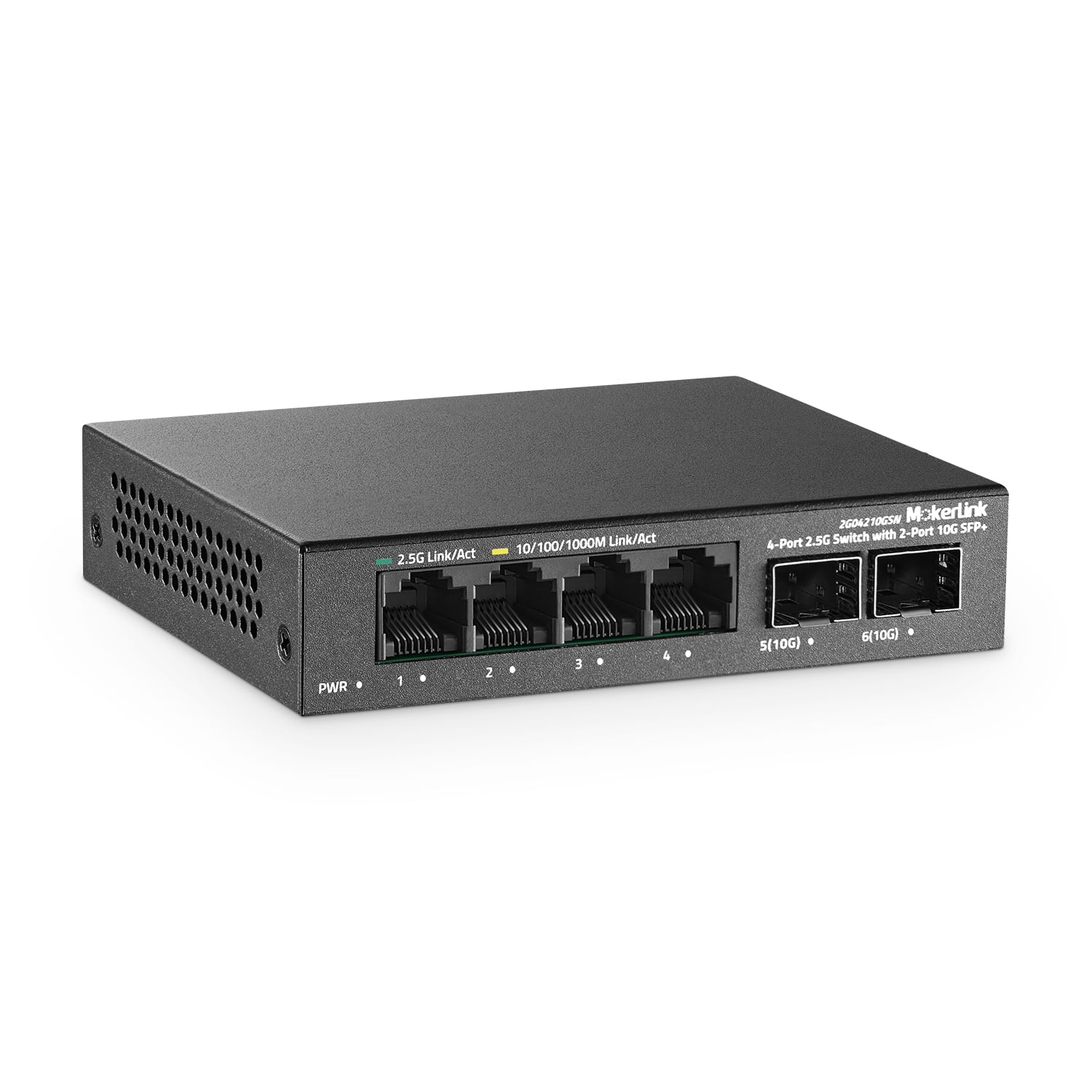 MokerLink 4 Port 2.5G Ethernet Switch with 2x10G SFP+ Slot, 4x2.5G Base-T Ports Compatible with 100/1000Mbps, Mini Size, Metal Unmanaged Fanless Network Switch