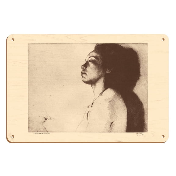 Mokihana Hawaii - Native Hawaiian Girl - from Etchings and Drawings of Hawaiians - Vintage Drypoint Etching by John Melville Kelly c.1936 - 8 x 12 inch Vintage Wood Art Sign