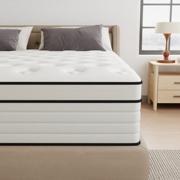 Mokiiya 12 inch Queen Mattress Gel Memory Foam Pocket Innerspring Hybrid Mattress In a Box Medium Firm, Pressure Relief