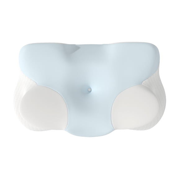 Mokiiya Cervical Memory Foam Pillow, Adaptive Gradient Height Butterfly Contour Pillow with Cooling Ice Silk Cover, Ergonomic Neck Support Pillow for Side Back Stomach Sleepers,Blue with white