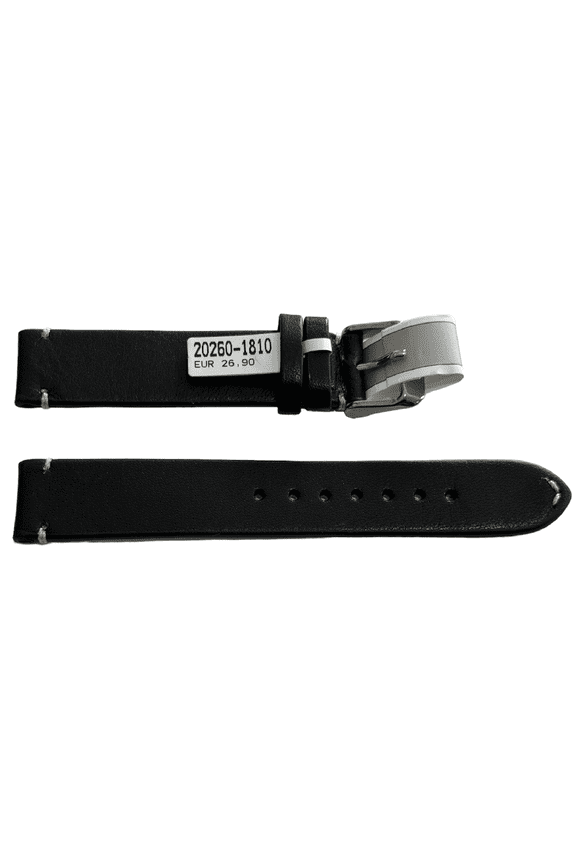 Mokka black leather strap with stitch 18 mm