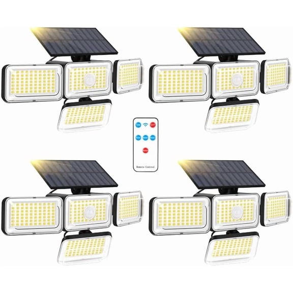 Solar Lights Outdoor, 288 LED 2800LM Motion Sensor Outdoor Light with Remote Control, 4 Heads IP65 Waterproof Solar Flood Security Lights for Outside Patio Wall -2PACK