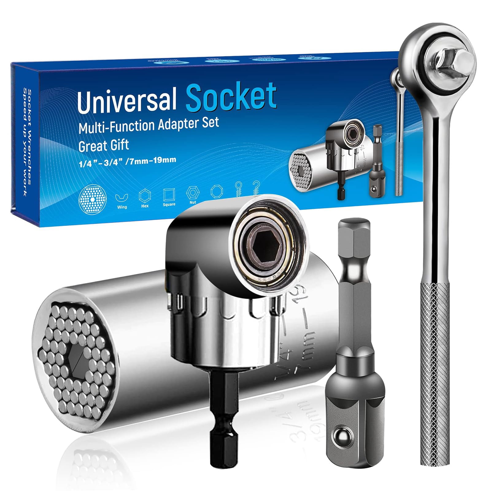 Mokoze Universal Socket Tool, Ratchet Wrench with 1/4