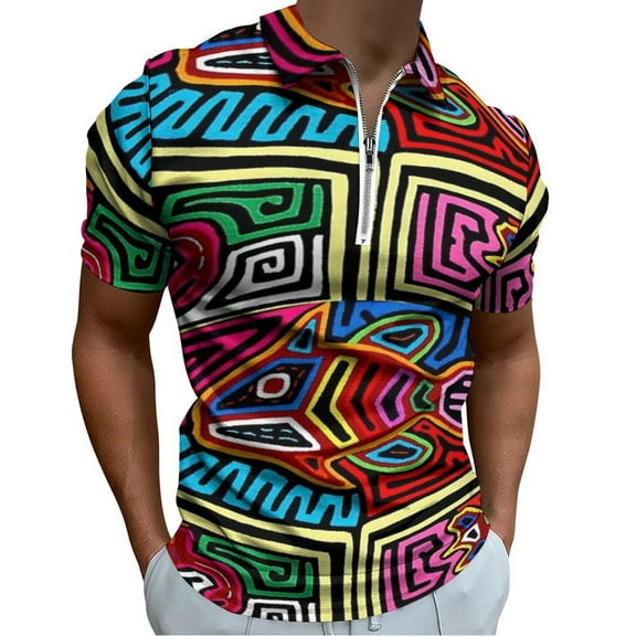 Mola De Panama Fish Men Zipper T-shirt Summer Casual Short Sleeve T-shirt Top