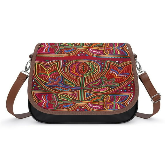 Mola De Panama Flower Vintage Crossbody Bag for Women Medium Leather Hobo Bags Shoulder Bag Classic City Leather Satchels