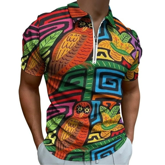Mola De Panama Mounted Men Zipper T-shirt Summer Casual Short Sleeve T-shirt Top