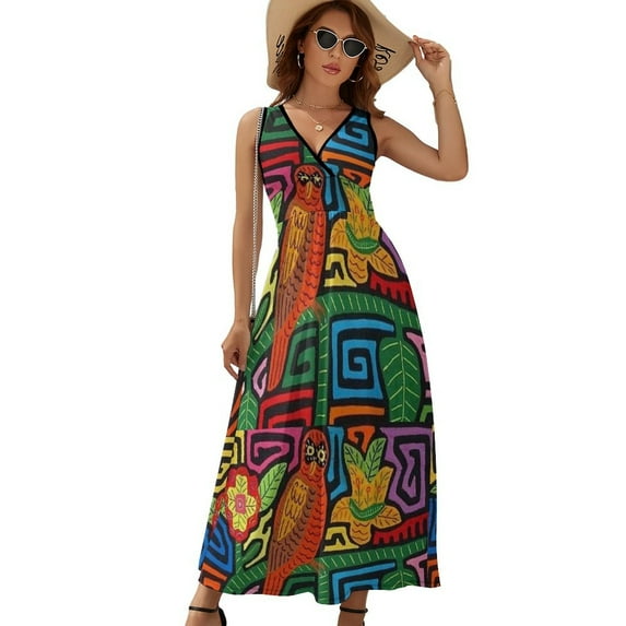 Mola De Panama Mounted Sleeveless Dress Dresses Women Summer Evening Dresses Ladies Bohemia Long Dresses