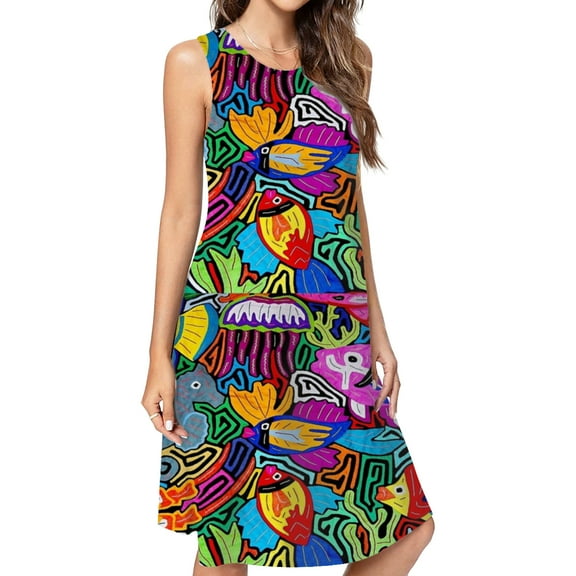 Mola De Panama Ocean Casual Sleeveless Loose Sundress Dress For Women Summer Dress Daily Woman