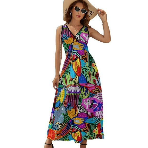 Mola De Panama Ocean Dress Fashion Boho Beach Long Dresses Female Party Printed Maxi Dress