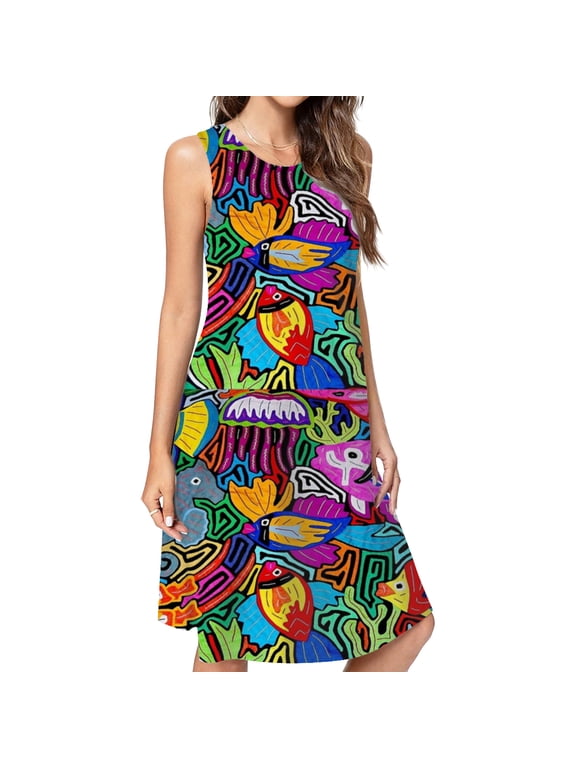 Mola De Panama Ocean Dress Loose Women'S Dress Beach Dresses With Pockets Dresses For Womens