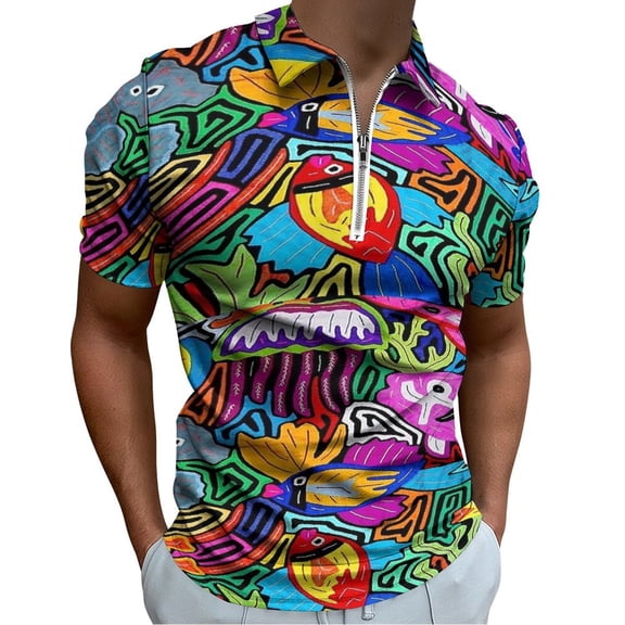 Mola De Panama Ocean Men Zipper T-shirt Summer Casual Short Sleeve T-shirt Top
