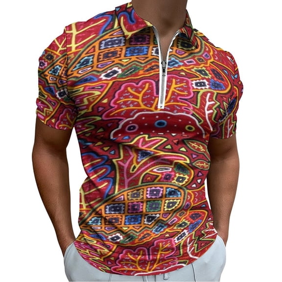 Mola De Panama Turtle Men Zipper T-shirt Summer Casual Short Sleeve T-shirt Top