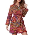 thumbnail image 1 of Mola De Panama Turtle Night Robe Long Sleeve V Neck Robe With Belt Women's Sleepwear Dresses, 1 of 9