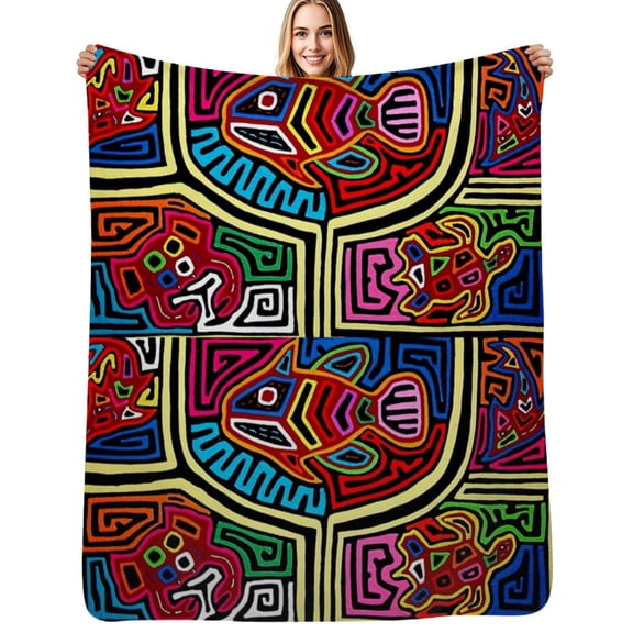 Mola de Panama Fish Flannel Blankets Soft Warm Throw Blanket Autumn Camping Bedroom Aesthetic Bedspread