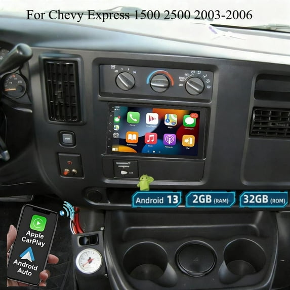 Molaner 2+32G Android 13 Car Stereo for Chevy Express 1500 2500 2003-2006, 7 inch Touch Screen Fit for Carplay Android Auto with Bluetooth FM/RDS Radio EQ WiFi GPS