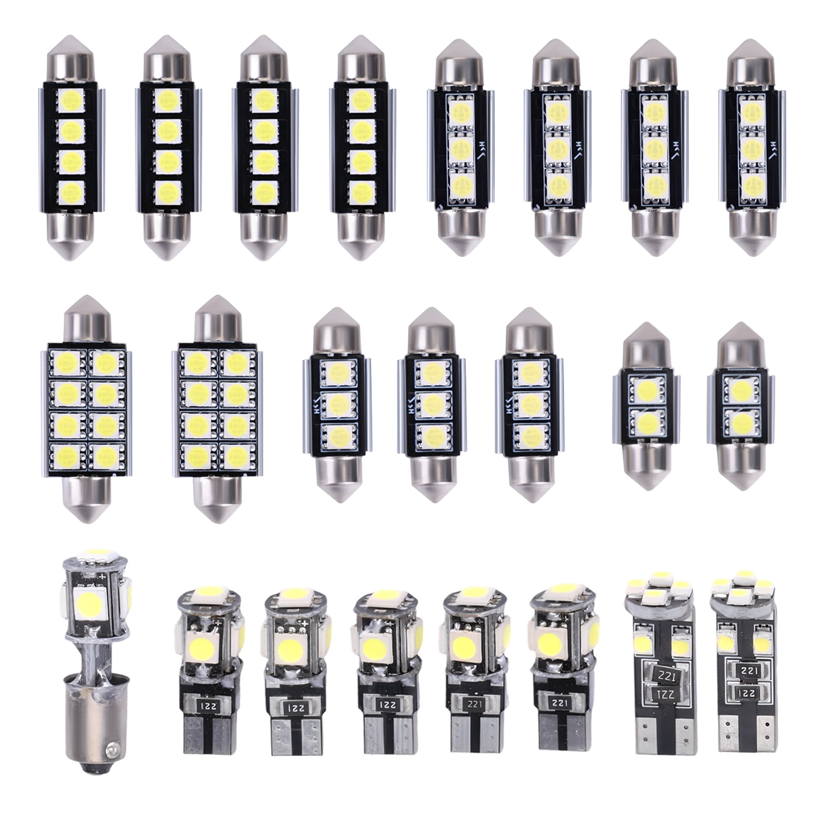 Corfhy 23 PCS LED Bulbs Light Car Kit Set T10 60-130lm Dome Light Bulb ...
