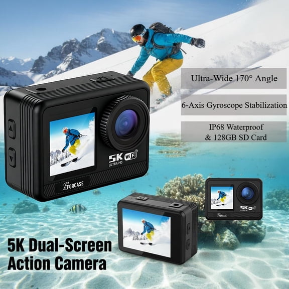 Molaner 5K Action Camera with Dual Screens, EIS Stabilization & IP68 Waterproof, 128GB Card WiFi Dash Cam for Cars, Motorcycles, Helmets
