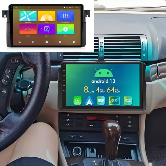 Molaner 8 Core 4+64G Car Radio 9inch for BMW E46 1999-2005, Android 13 Touch Screen GPS Navigation Head Unit Fit for Carplay Android Auto with Bluetooth 5.0