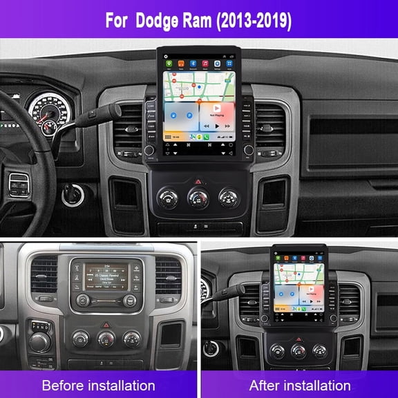Corfhy 9.7" Android 14 Car Stereo for Ram 2013-2019,Fit for Carplay & Android Auto, GPS Navigation, Backup Camera, Bluetooth, Steering Control, 2+32G