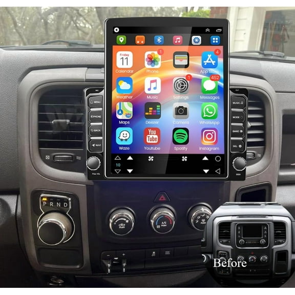Molaner 9.7 inch Android 15 Radio Stereo Upgrade Compatible for Dodge Ram 1500 2500 3500 2013-2018 Fit for Wireless CarPlay & Android Auto,Touch Screen, AM/FM, GPS Navigation, SWC, EQ, 2+32G