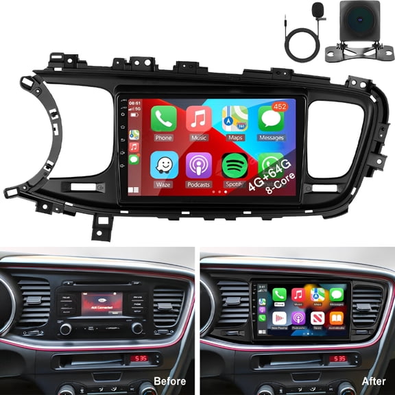 Molaner 9-Inch Android 15 Double Din Car Stereo for Kia K5 2011-2015 Fit for CarPlay Android Auto, GPS, Bluetooth, FM/AUX-in, Steering Wheel Controls, 2+64G