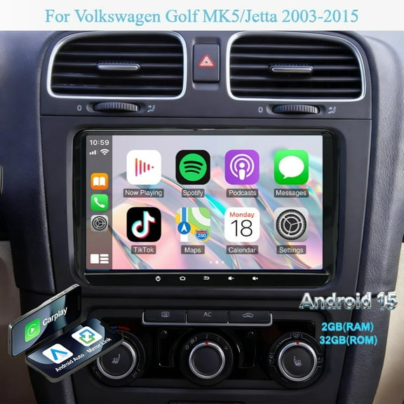 Molaner 9 inch Car Stereo Radio for Volkswagen Golf MK5/Jetta 2003-2015 Android 15 Touch Screen Bluetooth Car Radio with GPS Navigation WiFi FM Head Unit,2+32G