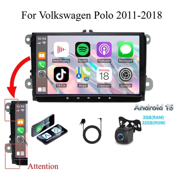 Molaner 9 inch Car Stereo Radio for Volkswagen Polo 2011-2018 Android 15 Touch Screen Bluetooth Car Radio with GPS Navigation WiFi FM Head Unit,2+32G