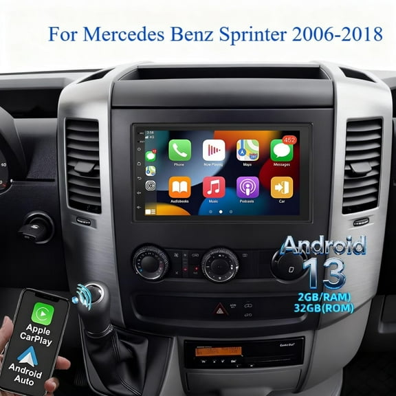 Molaner Android 13 Car Radio for Mercedes Benz Sprinter 2006-2018 Fit for Carplay Android Auto 7 inch Touch Screen WiFi GPS Bluetooth SWC Mirror Link, 2+32G