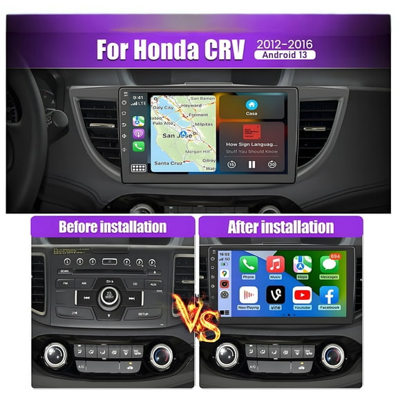 Molaner Android 13 Car Stereo for Honda CRV 2012-2016 with Wireless Carplay Android Auto, 10 inch Touch Screen Car Radio, Bluetooth/GPS/WiFi/DSP Audio/SWC, 2+32G