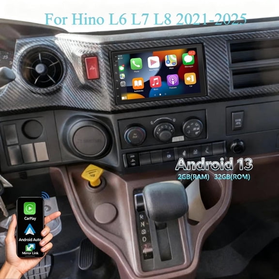 Corfhy Android 13 Double Din Car Stereo for Hino L6 L7 L8 2021-2025, 7 inch Touch Screen Fit for Carplay Android Auto GPS/Bluetooth/FM/Steering Wheel Control, 2+32G