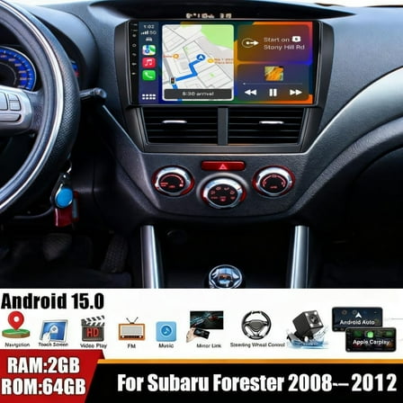 Molaner Android 15 Double Din Car Stereo for Subaru Forester 2008-2012, 9 inch Touch Screen Fit for Carplay Android Auto GPS/Bluetooth/FM/Steering Wheel Control, 2+64G