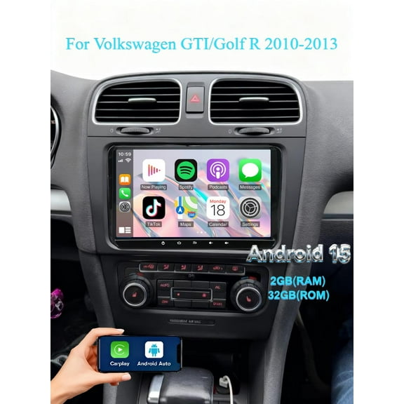 Molaner Android Car Radio Stereo for Volkswagen GTI/Golf R 2010-2013 Touch Screen Fit for Carplay Android Auto GPS Navigation Bluetooth FM GPS, 2+32G