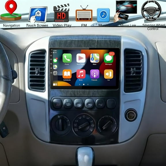 Molaner Car Radio Android 15 for Mercury Mariner 2005-2007 10.1" Touchscreen Car Radio Fit for Carplay Android Auto in-Dash Head Unit WiFi GPS Mirror Link, 4+64G