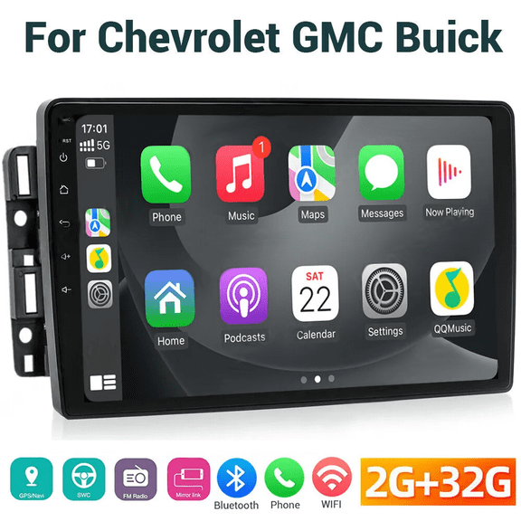 Corfhy Car Radio for Chevrolet GMC Buick, with Wireless Carplay Andriod Auto Mirror Link 10.1inch Touchscreen Head Unit with GPS Navigation Bluetooth WiFi, 2G+32G