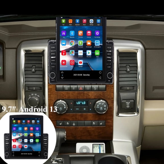 Corfhy Car Radio for RAM 1500 2500 3500 2009-2012, Upgrade 9.7" Fit for Wireless CarPlay & Android Auto, Android 13 GPS SWC Bluetooth IPS Touchscreen, 2+32G