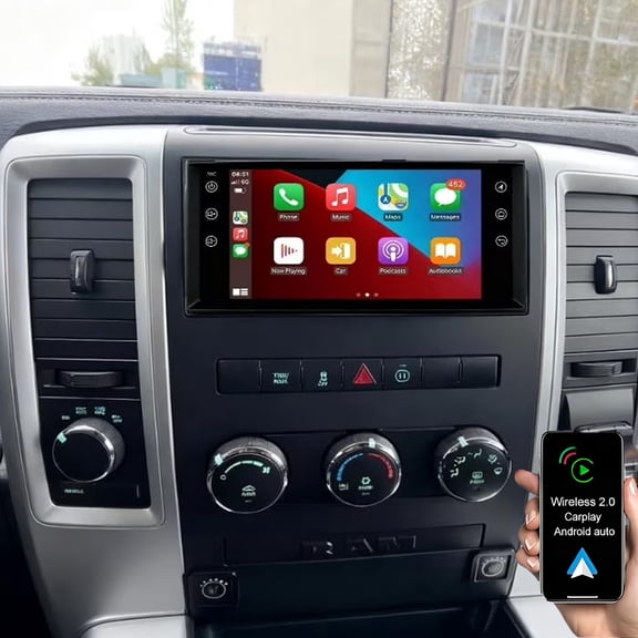 Corfhy Car Radio Stereo for RAM 1500/2500/3500 2009-2012 Fit for Wireless Carplay&Android Auto with 7 inch Android 15 Support Bluetooth/Voice Control/GPS/WiFi/SWC/FM, 2+32G