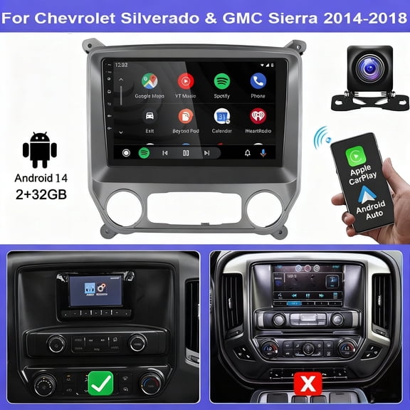 Corfhy Car Stereo Radio for Silverado GMC Sierra 2014-2018, Android 13 Wireless CarPlay Android Auto, 10 inch Radio 1080P/GPS Navigation/FM Radio/SWC,2+32G