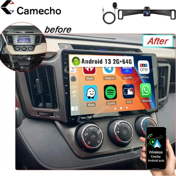 Molaner Car Stereo Radio for Toyota RAV4 2013-2018,Wireless Carplay and Android Auto GPS Navigation,10 inch Touchscreen Bluetooth RDS FM SWC,4+64G