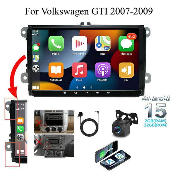 Molaner Car Stereo for Volkswagen GTI 2007-2009 Fit for Wireless Carplay Android Auto, 9inch 1080P HD Touchscreen 5.0 Bluetooth Radio with GPS WiFi FM,2+32G