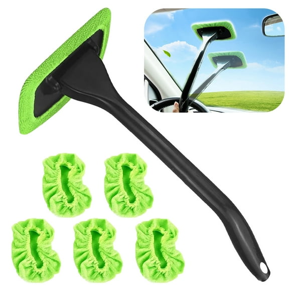 Molaner Car Windshield Cleaning Tool, Windshield Cleaner with 5 Green Washable and Reusable Microfiber Pads and Flexible Rotating head, for Car/Truck/SUV/RV Glass Wiper