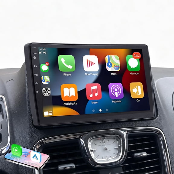 Corfhy Double Din Car Stereo Compatible with Chrysler Town & Country 2008-2016 10" Android 15 Fit for Wireless Carplay Android Auto Touch Screen Car Audio Receiver with Bluetooth,FM, 4+64G