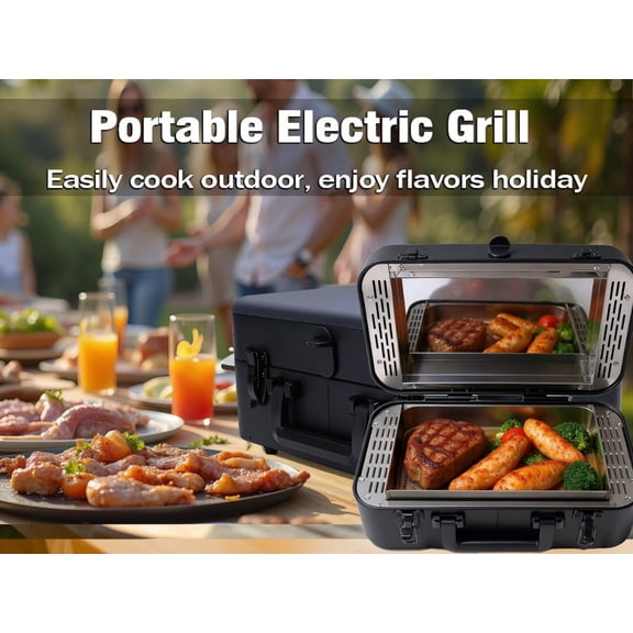Molaner  Electric Smokeless Grill, Adjustable Temp Control, Removable Non-Stick Plate, Portable Table Grill for Outdoor Camping & Home Kitchen Use